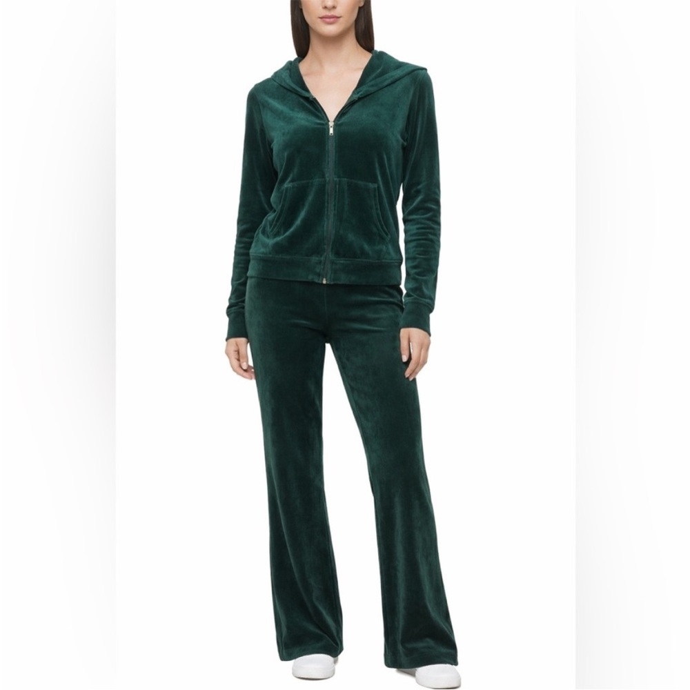 Juicy Couture Emerald Green Velour Zip Hoodie with Flared Pants